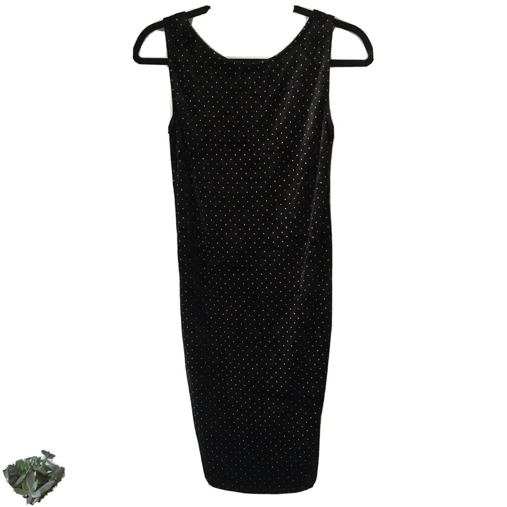 Zara Trafaluc Dress Black Suede With Gold Polk Dots Sleeveless Crew Neck Medium‎